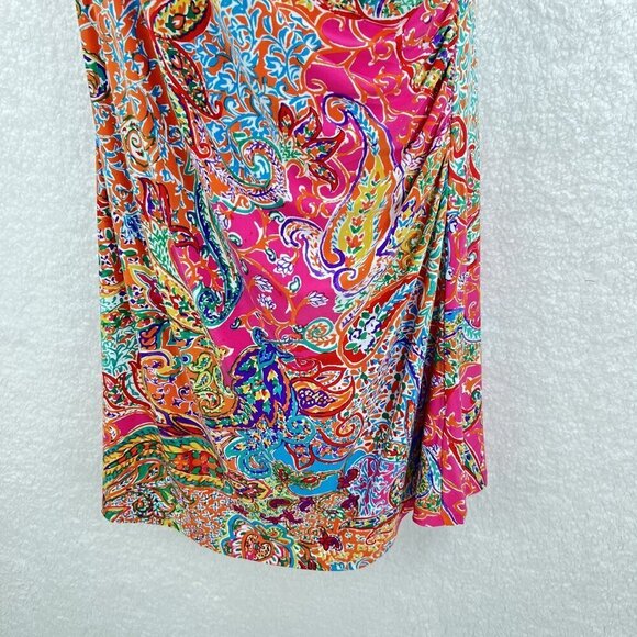 Lauren Ralph Lauren 1X Womens Ruched Side Paisley Print V-Neck Sleeveless Dress - Picture 6 of 11